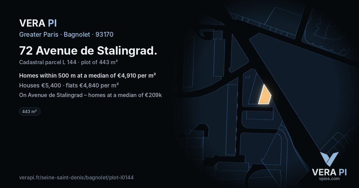 72 Avenue de Stalingrad, Bagnolet at night – the plot lit, the parcels around coloured by the prices near them