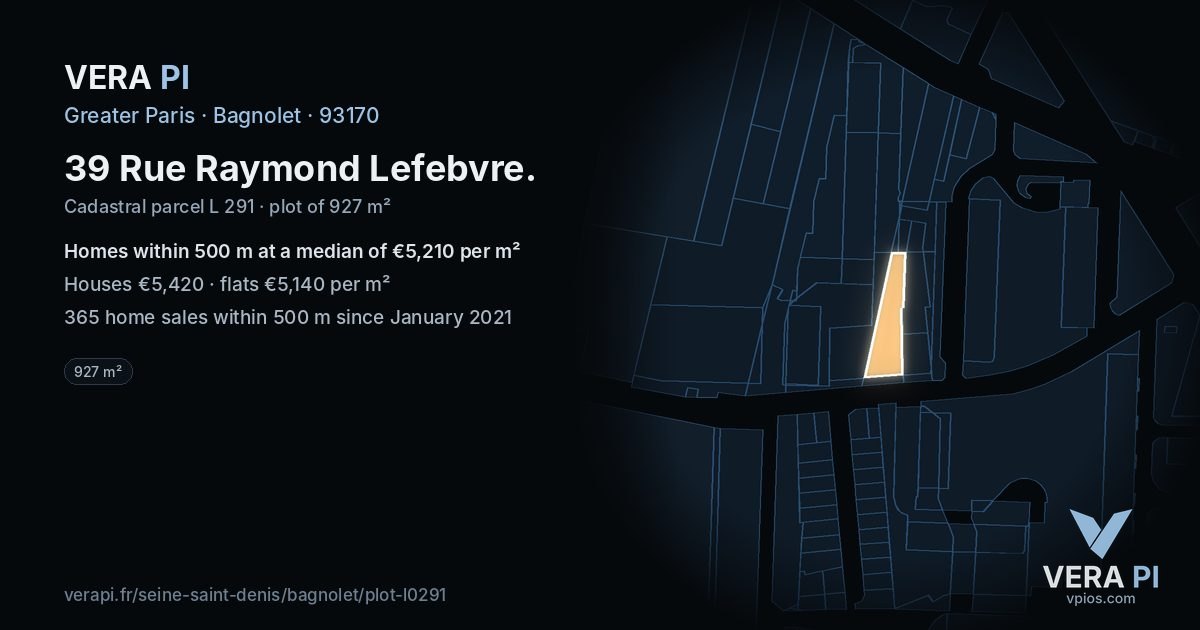 39 Rue Raymond Lefebvre, Bagnolet at night – the plot lit, the parcels around coloured by the prices near them