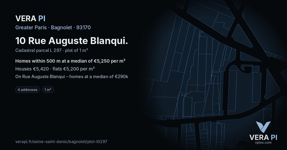 10 Rue Auguste Blanqui, Bagnolet at night – the plot lit, the parcels around coloured by the prices near them