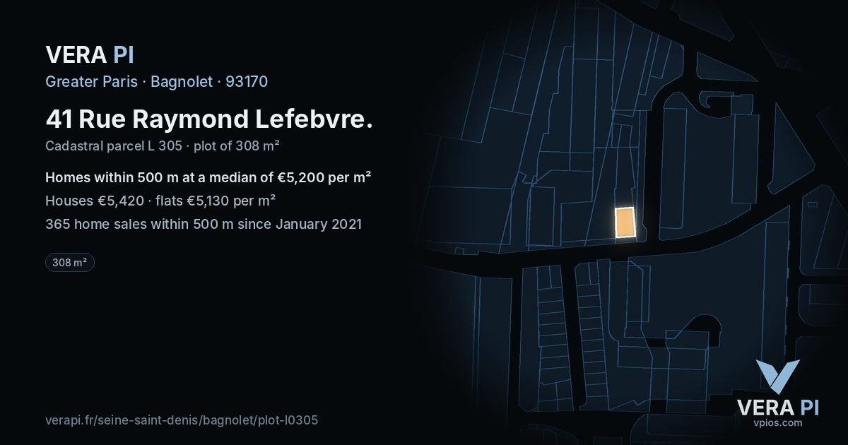 41 Rue Raymond Lefebvre, Bagnolet at night – the plot lit, the parcels around coloured by the prices near them
