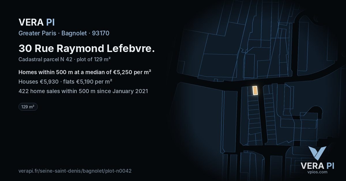 30 Rue Raymond Lefebvre, Bagnolet at night – the plot lit, the parcels around coloured by the prices near them