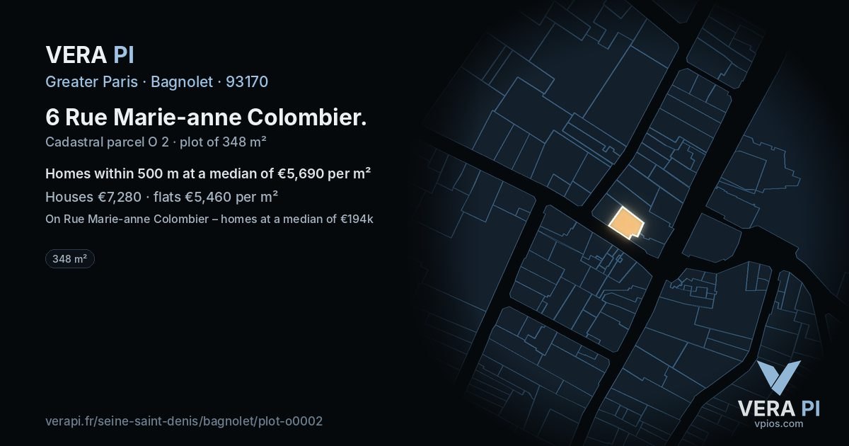 6 Rue Marie-anne Colombier, Bagnolet at night – the plot lit, the parcels around coloured by the prices near them
