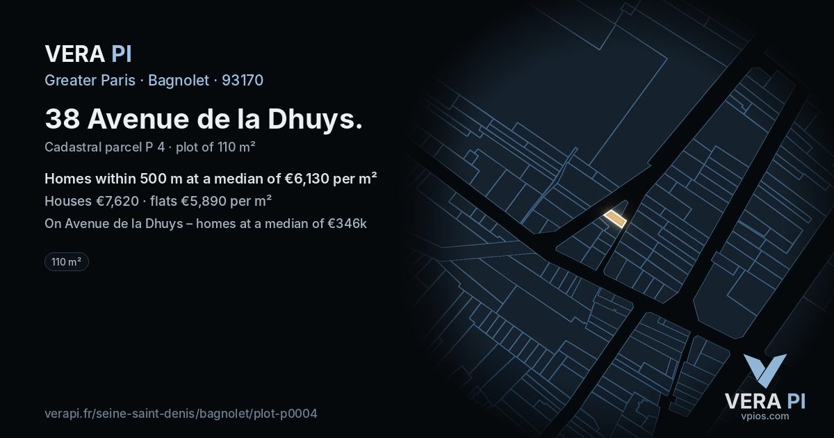 38 Avenue de la Dhuys, Bagnolet at night – the plot lit, the parcels around coloured by the prices near them