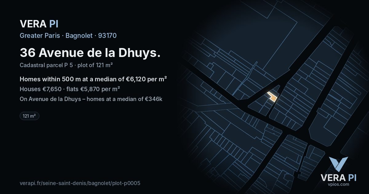 36 Avenue de la Dhuys, Bagnolet at night – the plot lit, the parcels around coloured by the prices near them