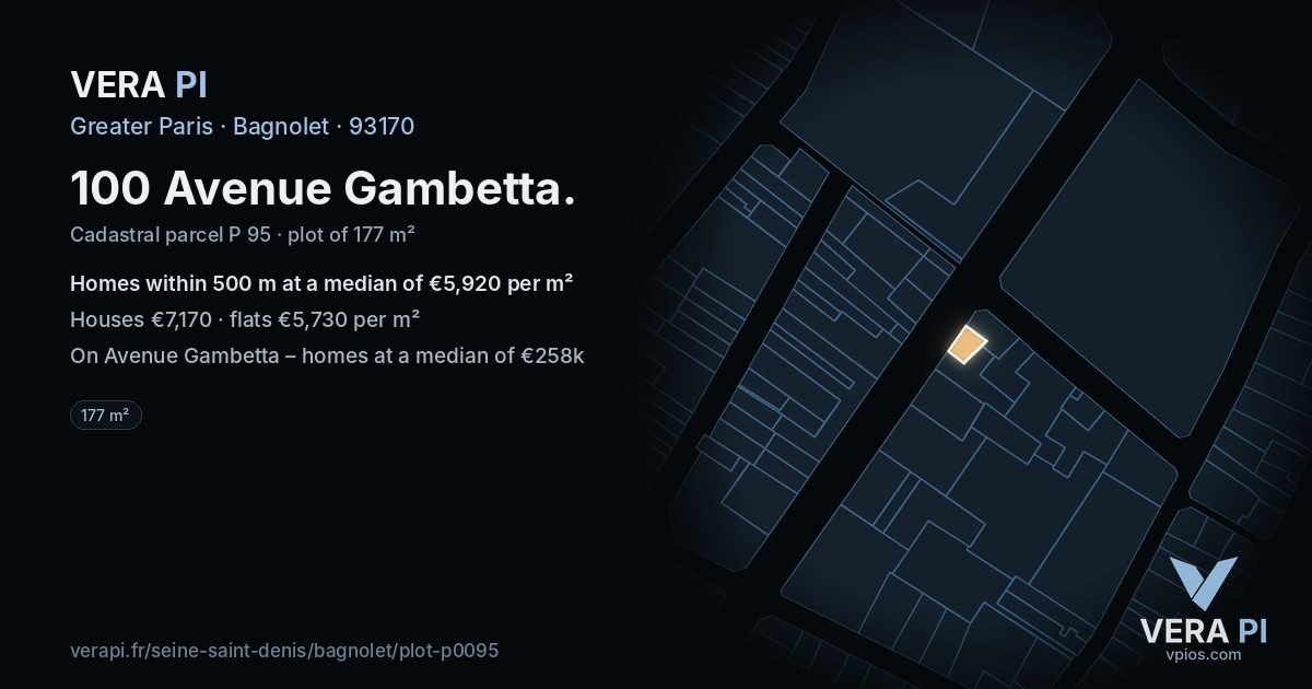 100 Avenue Gambetta, Bagnolet at night – the plot lit, the parcels around coloured by the prices near them