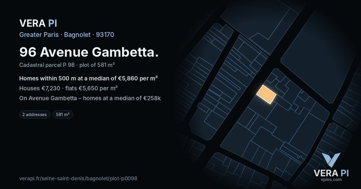 96 Avenue Gambetta, Bagnolet at night – the plot lit, the parcels around coloured by the prices near them