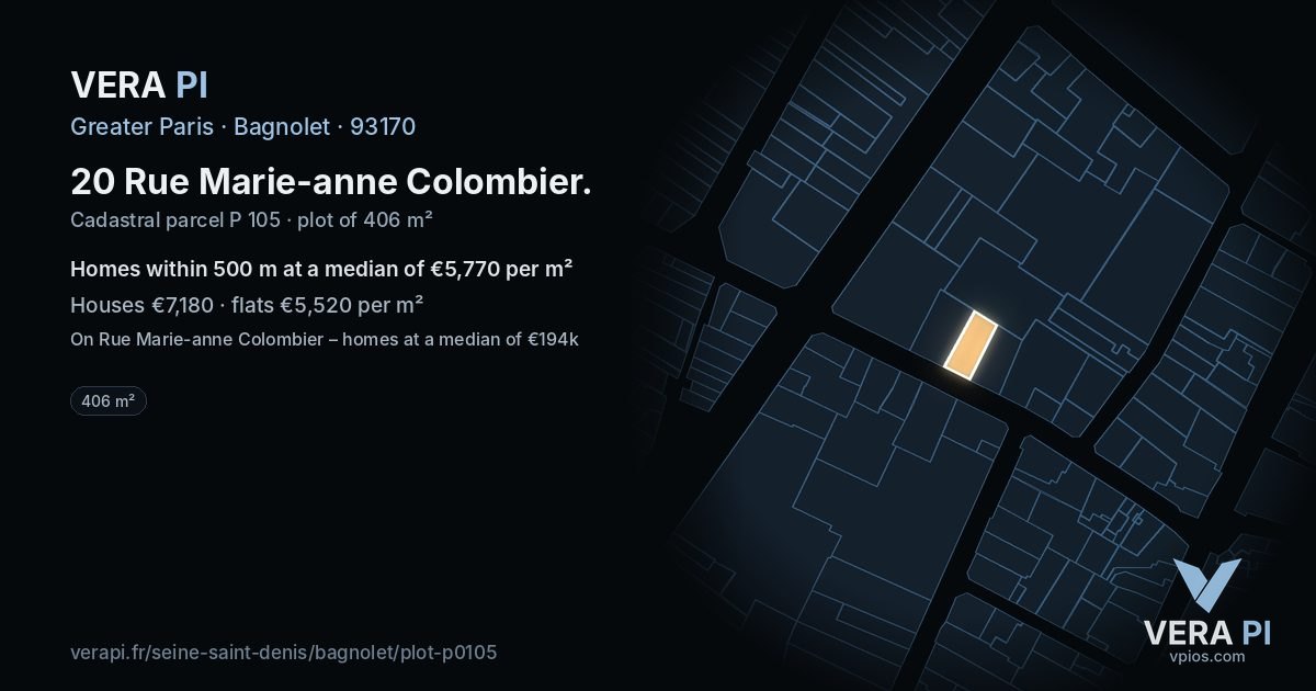 20 Rue Marie-anne Colombier, Bagnolet at night – the plot lit, the parcels around coloured by the prices near them