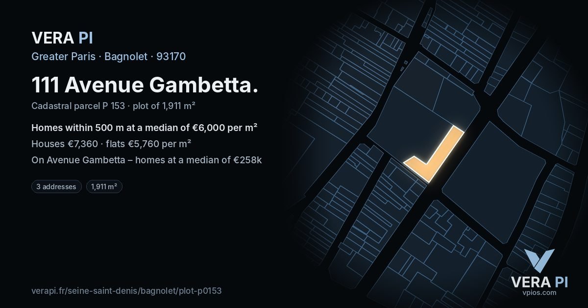 111 Avenue Gambetta, Bagnolet at night – the plot lit, the parcels around coloured by the prices near them