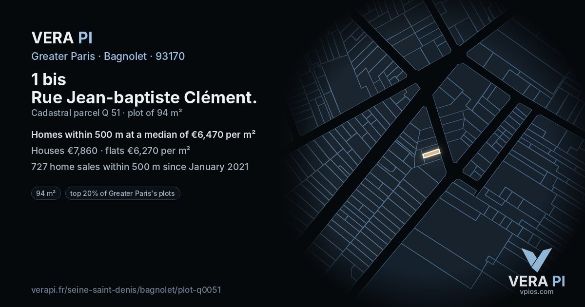 1 bis Rue Jean-baptiste Clément, Bagnolet at night – the plot lit, the parcels around coloured by the prices near them
