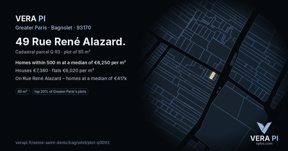 49 Rue René Alazard, Bagnolet at night – the plot lit, the parcels around coloured by the prices near them