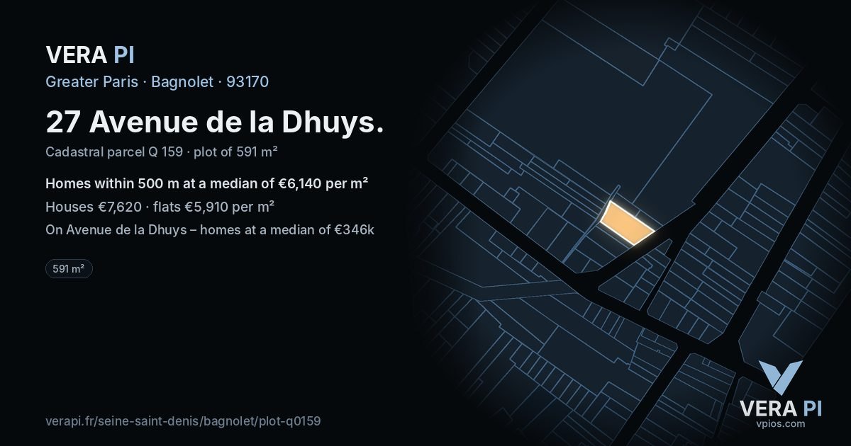 27 Avenue de la Dhuys, Bagnolet at night – the plot lit, the parcels around coloured by the prices near them