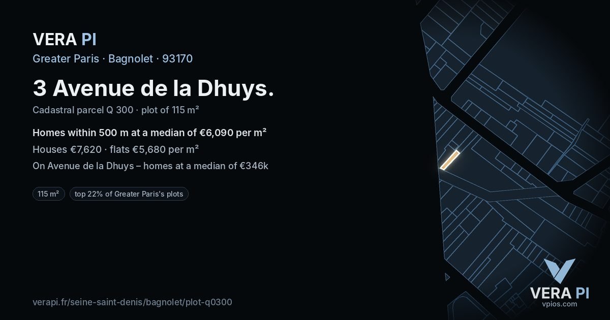 3 Avenue de la Dhuys, Bagnolet at night – the plot lit, the parcels around coloured by the prices near them