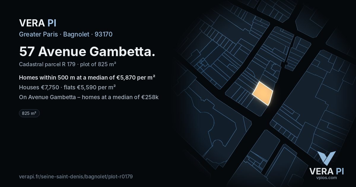 57 Avenue Gambetta, Bagnolet at night – the plot lit, the parcels around coloured by the prices near them