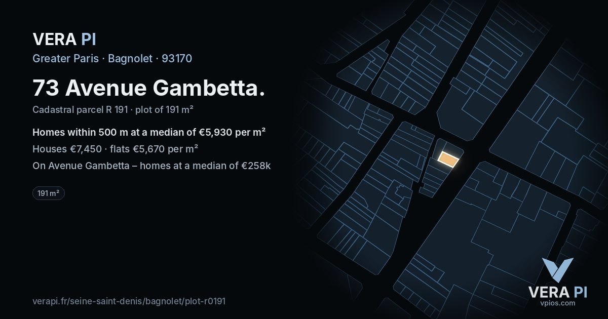 73 Avenue Gambetta, Bagnolet at night – the plot lit, the parcels around coloured by the prices near them