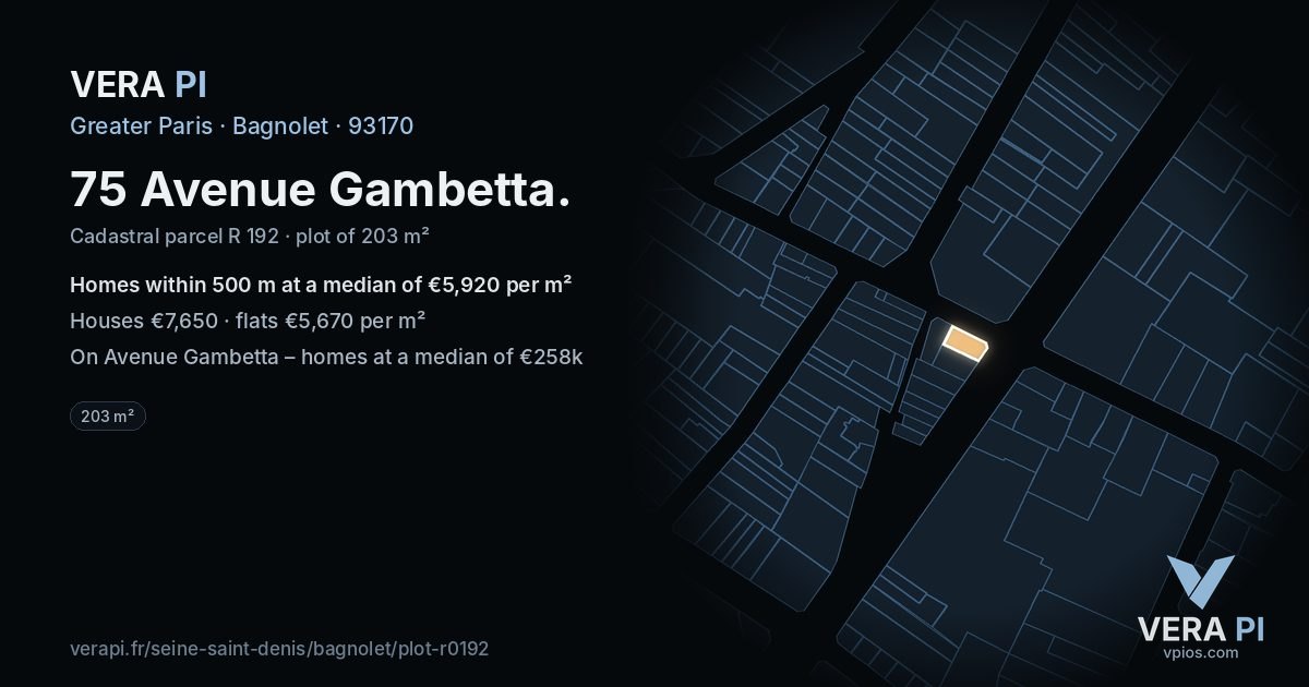 75 Avenue Gambetta, Bagnolet at night – the plot lit, the parcels around coloured by the prices near them