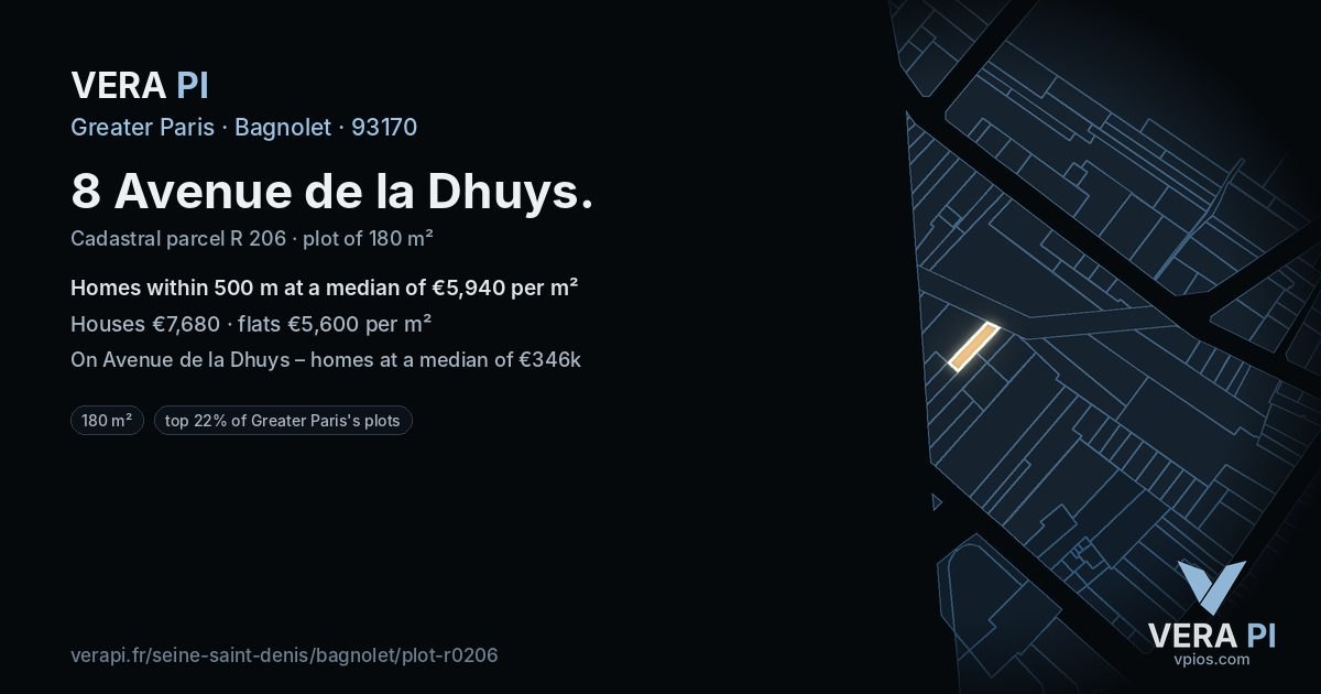 8 Avenue de la Dhuys, Bagnolet at night – the plot lit, the parcels around coloured by the prices near them