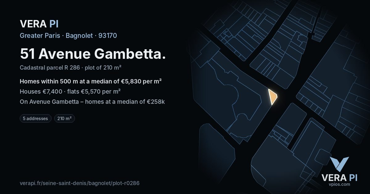 51 Avenue Gambetta, Bagnolet at night – the plot lit, the parcels around coloured by the prices near them