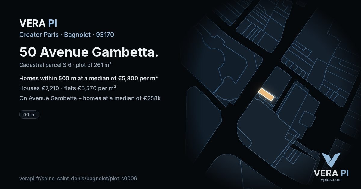 50 Avenue Gambetta, Bagnolet at night – the plot lit, the parcels around coloured by the prices near them