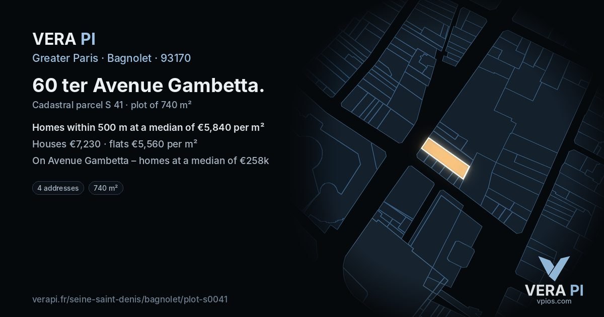 60 ter Avenue Gambetta, Bagnolet at night – the plot lit, the parcels around coloured by the prices near them