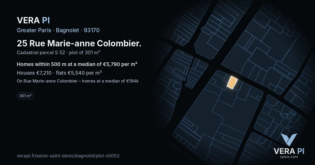 25 Rue Marie-anne Colombier, Bagnolet at night – the plot lit, the parcels around coloured by the prices near them