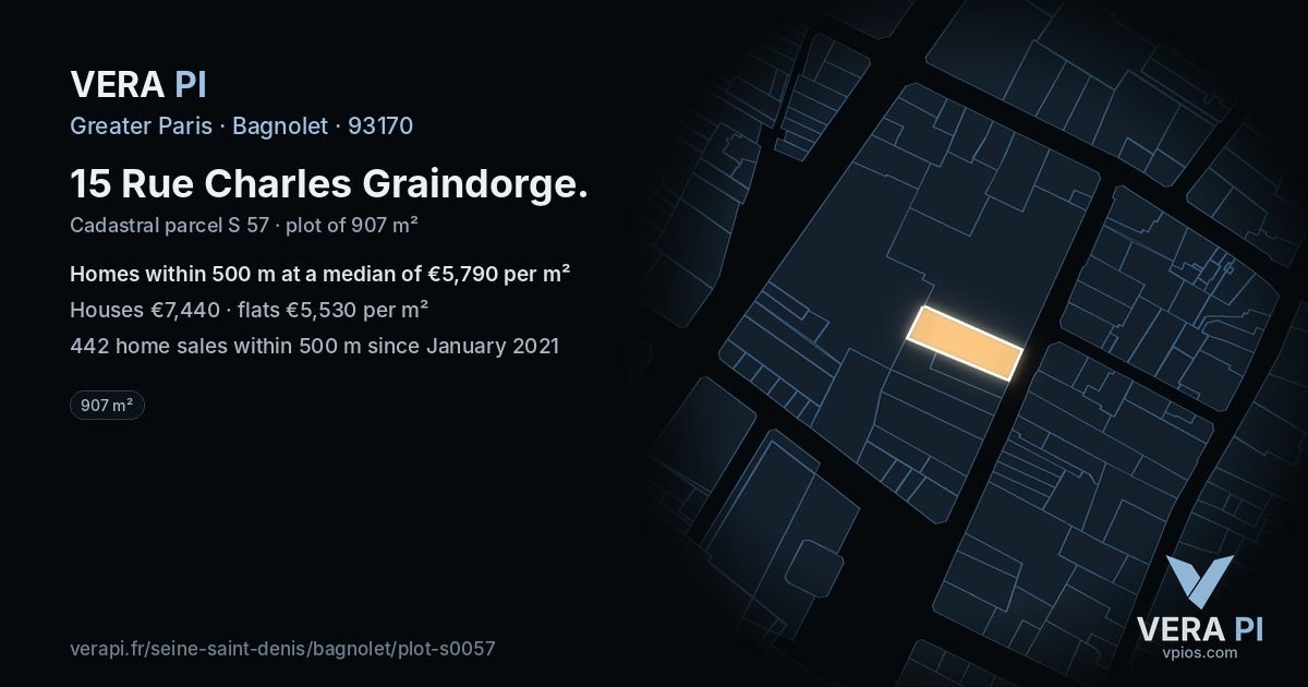 15 Rue Charles Graindorge, Bagnolet at night – the plot lit, the parcels around coloured by the prices near them
