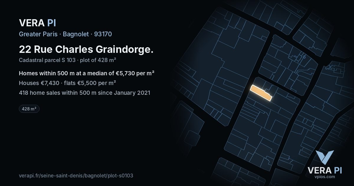 22 Rue Charles Graindorge, Bagnolet at night – the plot lit, the parcels around coloured by the prices near them