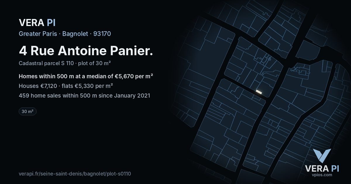 4 Rue Antoine Panier, Bagnolet at night – the plot lit, the parcels around coloured by the prices near them