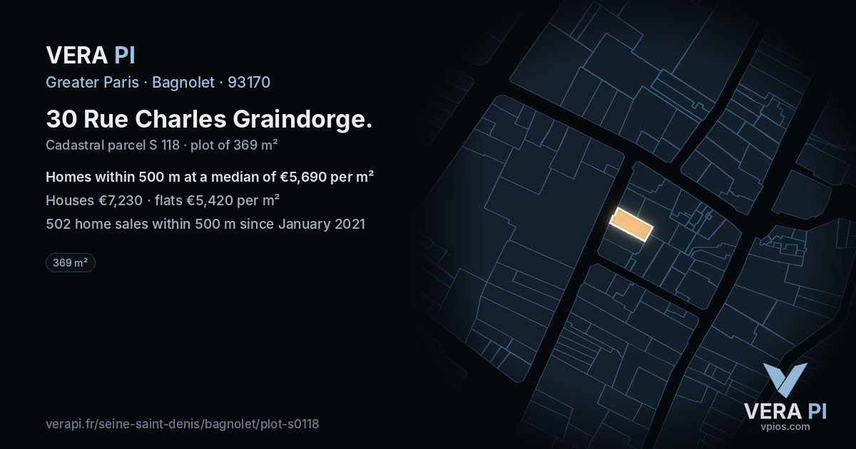 30 Rue Charles Graindorge, Bagnolet at night – the plot lit, the parcels around coloured by the prices near them