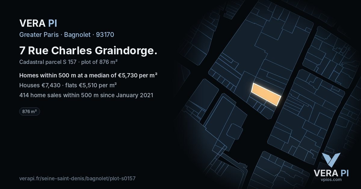 7 Rue Charles Graindorge, Bagnolet at night – the plot lit, the parcels around coloured by the prices near them
