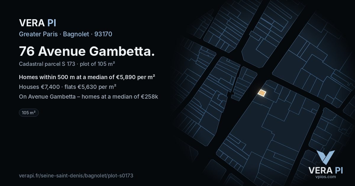 76 Avenue Gambetta, Bagnolet at night – the plot lit, the parcels around coloured by the prices near them