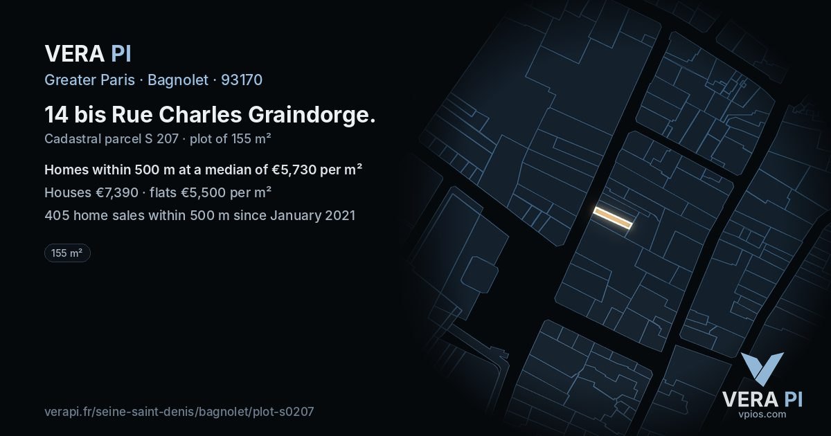 14 bis Rue Charles Graindorge, Bagnolet at night – the plot lit, the parcels around coloured by the prices near them