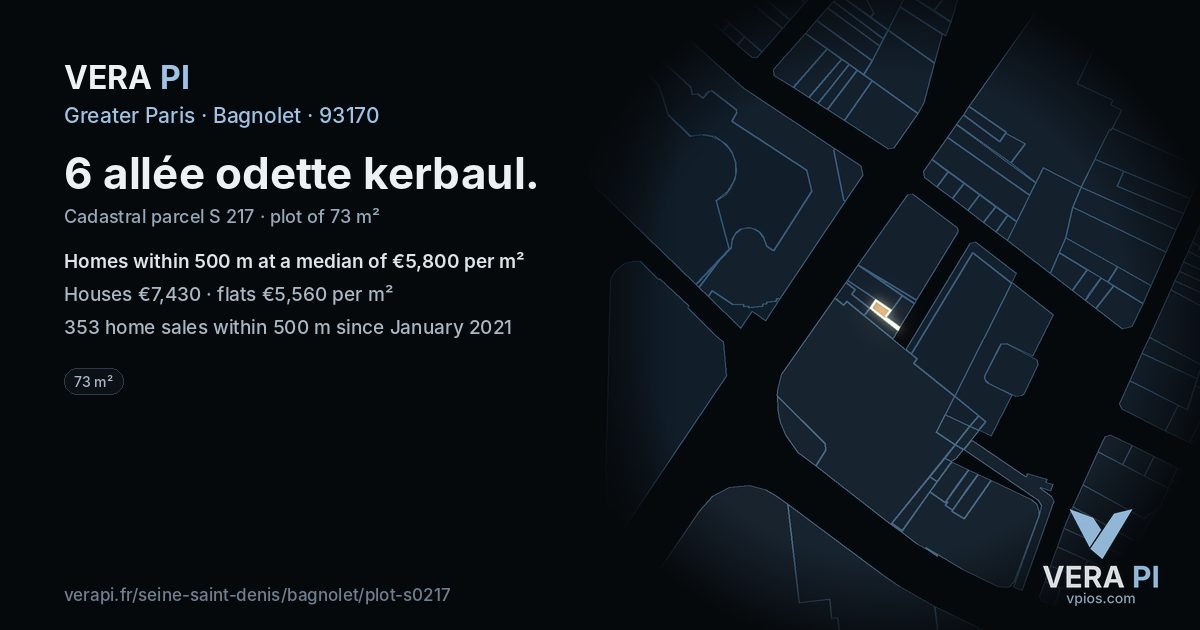 6 allée odette kerbaul, Bagnolet at night – the plot lit, the parcels around coloured by the prices near them