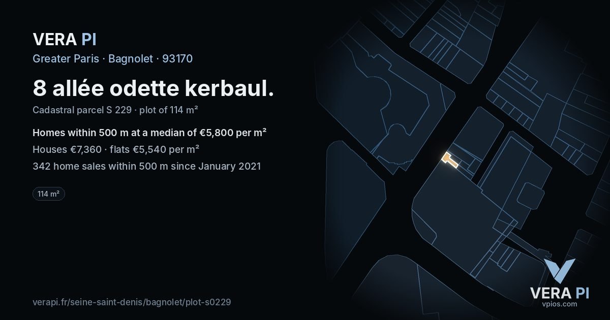 8 allée odette kerbaul, Bagnolet at night – the plot lit, the parcels around coloured by the prices near them