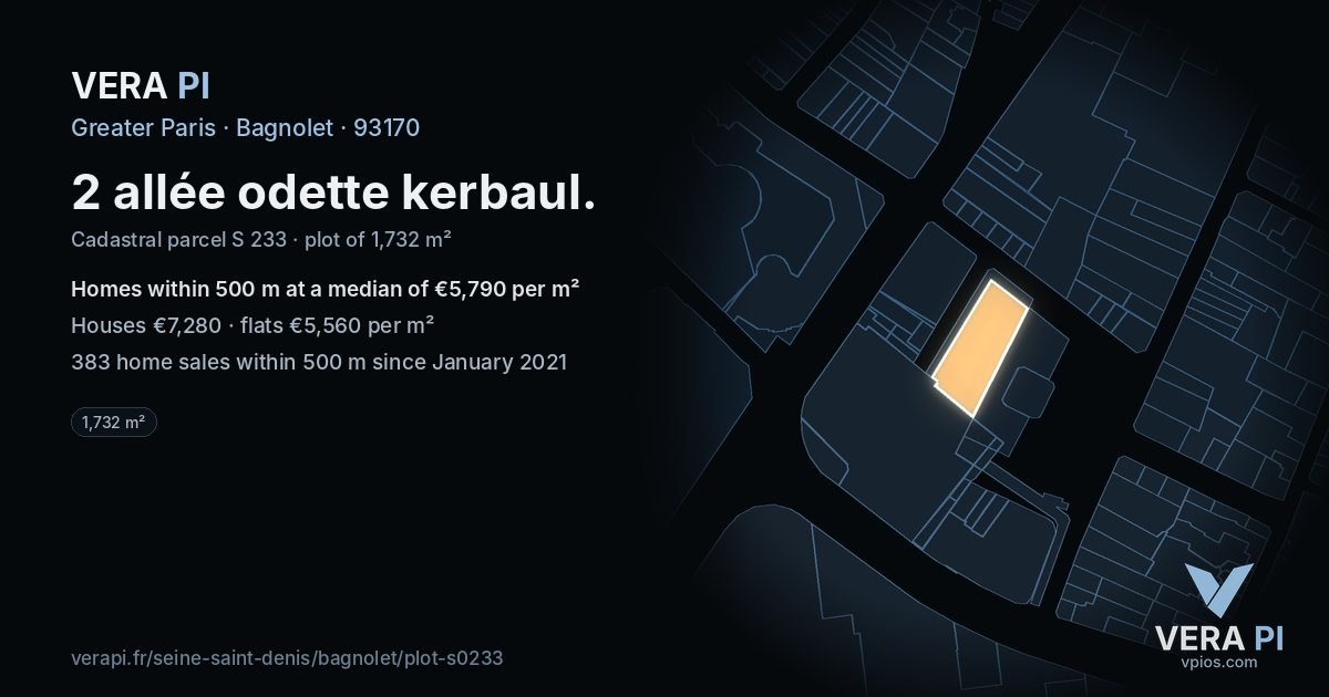 2 allée odette kerbaul, Bagnolet at night – the plot lit, the parcels around coloured by the prices near them