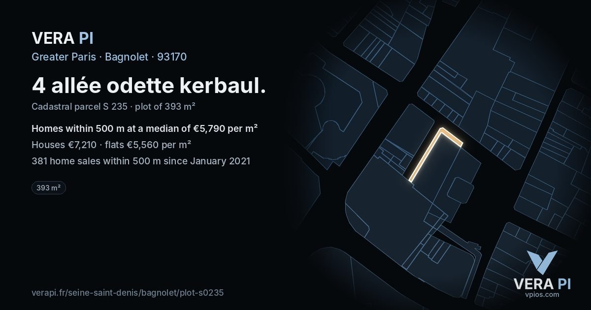 4 allée odette kerbaul, Bagnolet at night – the plot lit, the parcels around coloured by the prices near them