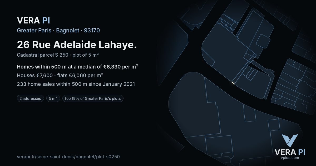 26 Rue Adelaide Lahaye, Bagnolet at night – the plot lit, the parcels around coloured by the prices near them