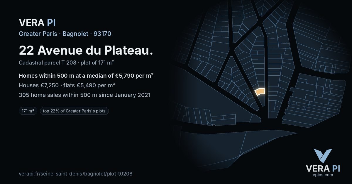 22 Avenue du Plateau, Bagnolet at night – the plot lit, the parcels around coloured by the prices near them
