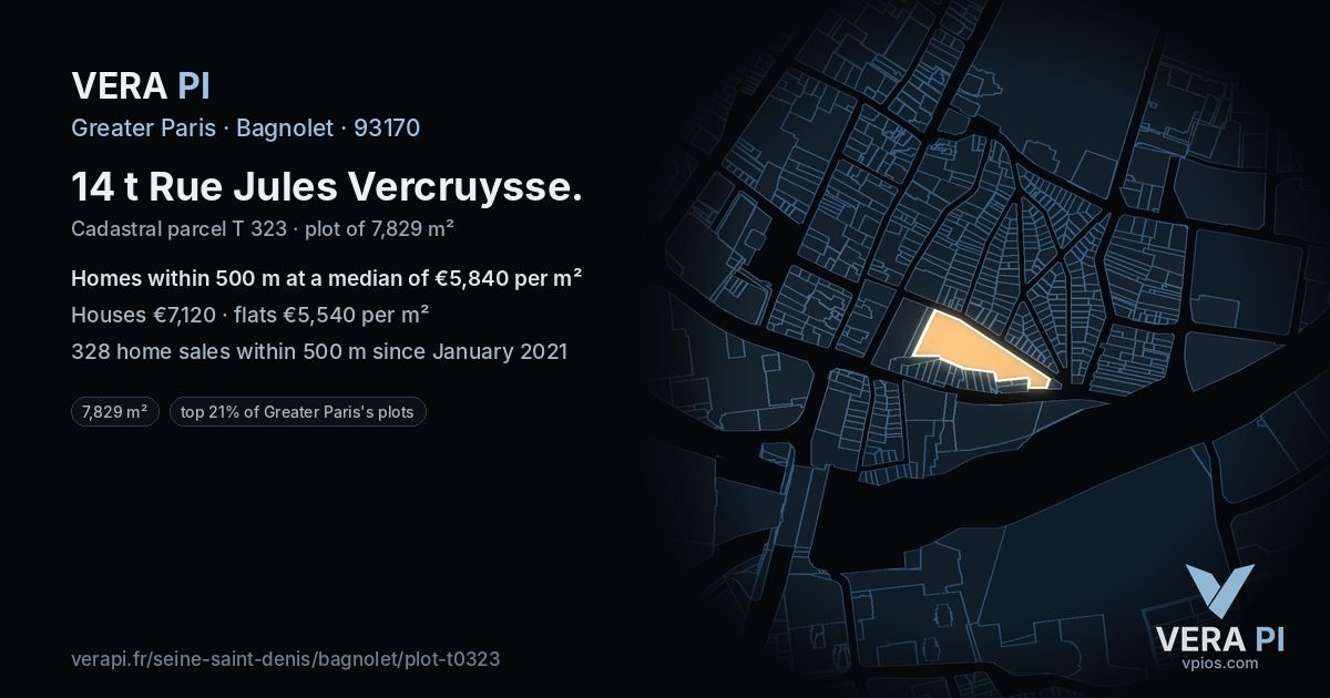14 t Rue Jules Vercruysse, Bagnolet at night – the plot lit, the parcels around coloured by the prices near them