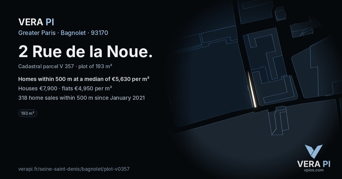 2 Rue de la Noue, Bagnolet at night – the plot lit, the parcels around coloured by the prices near them