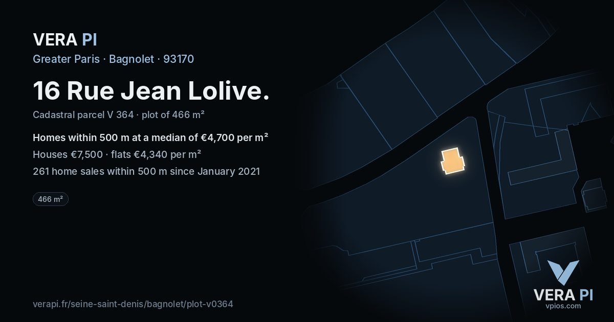 16 Rue Jean Lolive, Bagnolet at night – the plot lit, the parcels around coloured by the prices near them