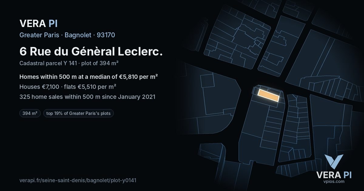 6 Rue du Génèral Leclerc, Bagnolet at night – the plot lit, the parcels around coloured by the prices near them