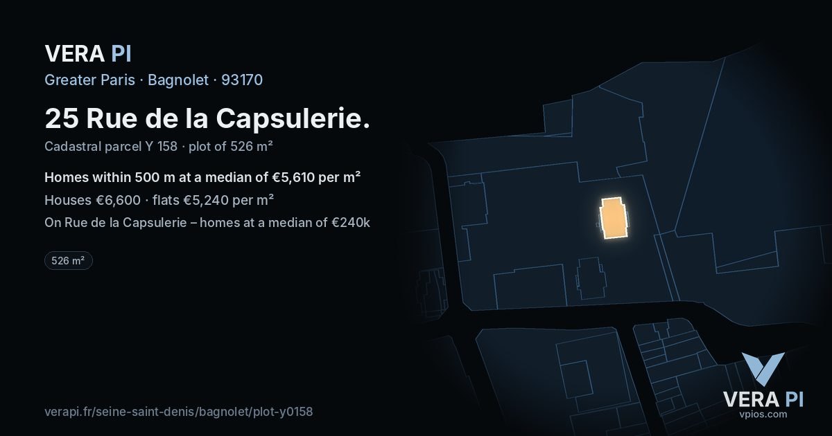 25 Rue de la Capsulerie, Bagnolet at night – the plot lit, the parcels around coloured by the prices near them