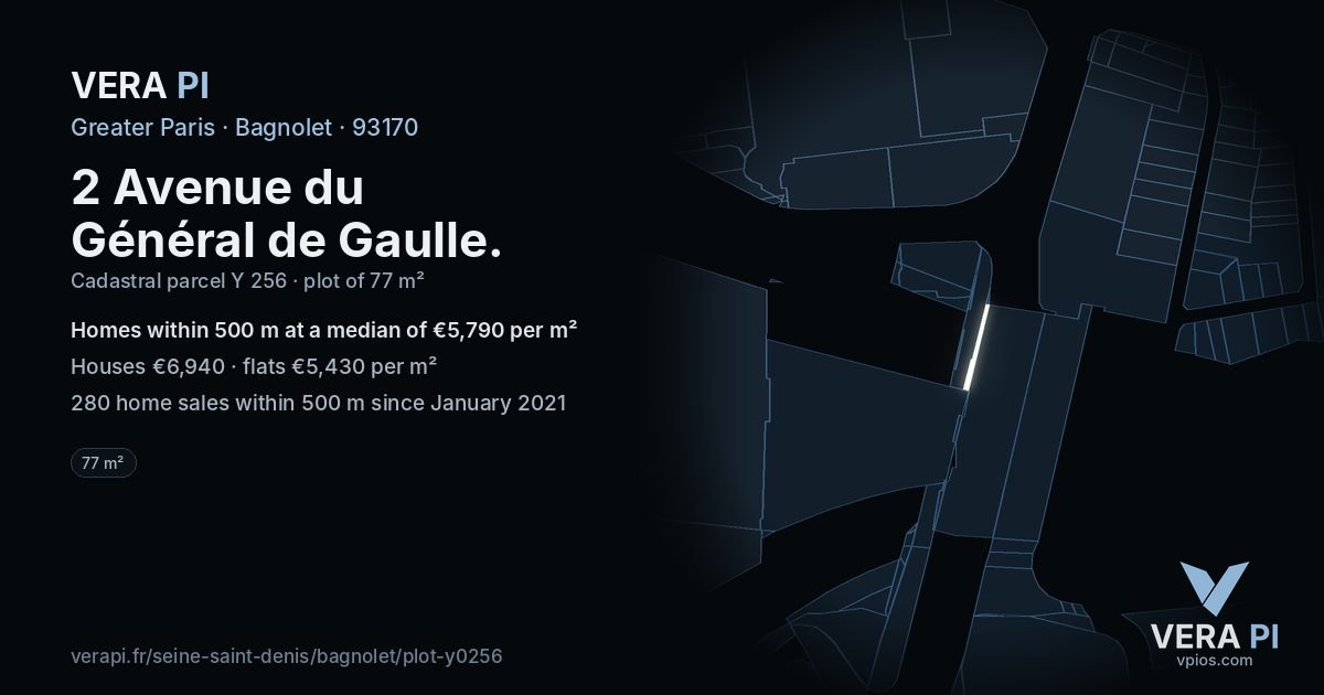 2 Avenue du Général de Gaulle, Bagnolet at night – the plot lit, the parcels around coloured by the prices near them