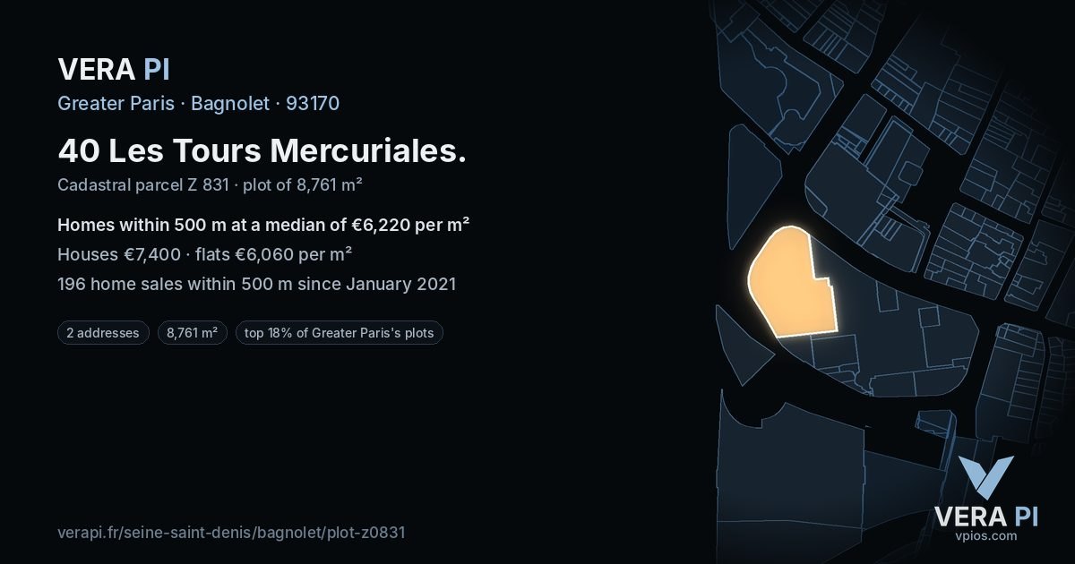 40 Les Tours Mercuriales, Bagnolet at night – the plot lit, the parcels around coloured by the prices near them
