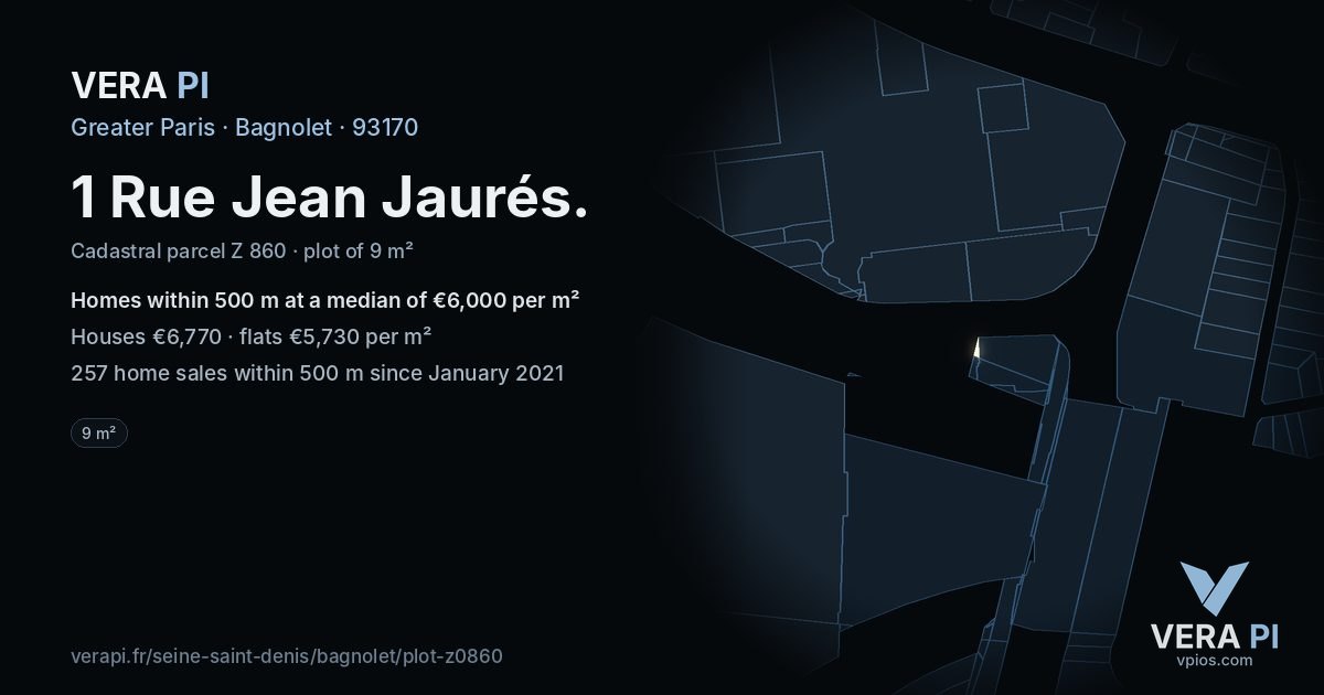 1 Rue Jean Jaurés, Bagnolet at night – the plot lit, the parcels around coloured by the prices near them