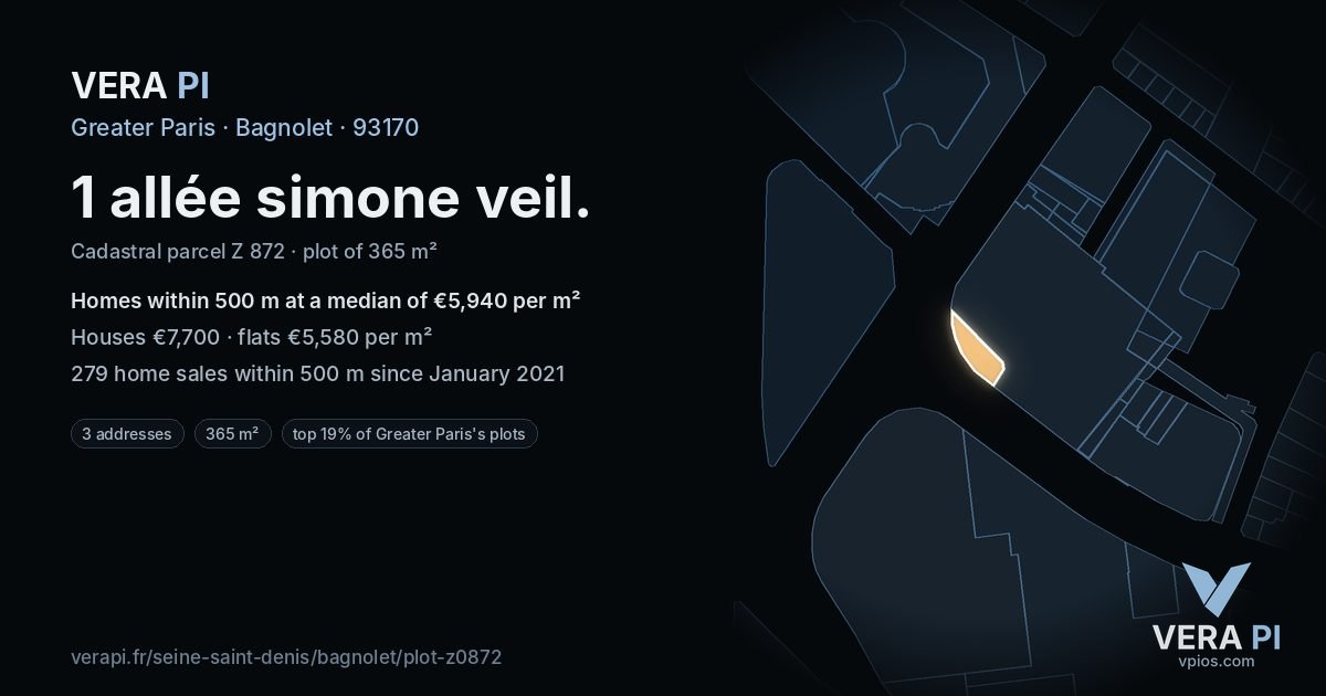 1 allée simone veil, Bagnolet at night – the plot lit, the parcels around coloured by the prices near them
