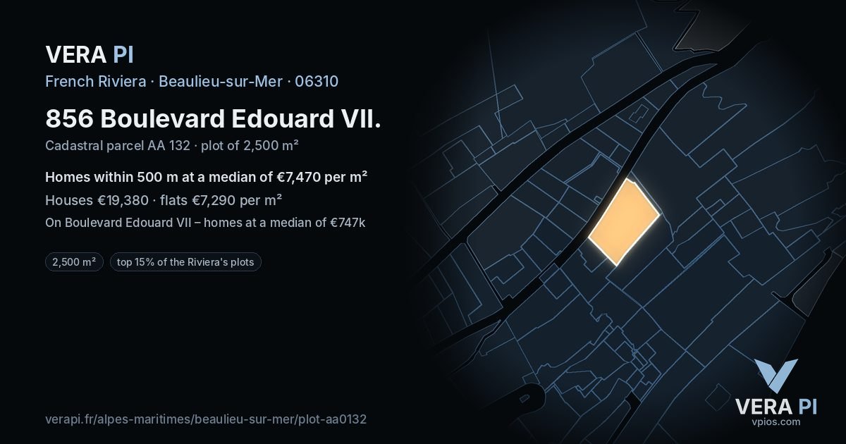 856 Boulevard Edouard VII, Beaulieu-sur-Mer at night – the plot lit, the parcels around coloured by the prices near them