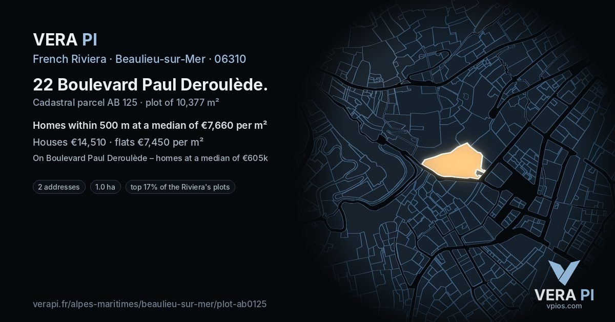 22 Boulevard Paul Deroulède, Beaulieu-sur-Mer at night – the plot lit, the parcels around coloured by the prices near them