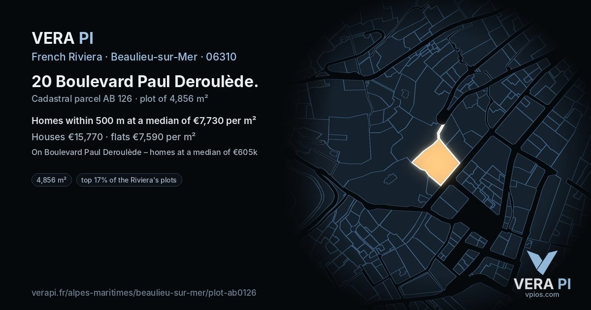 20 Boulevard Paul Deroulède, Beaulieu-sur-Mer at night – the plot lit, the parcels around coloured by the prices near them