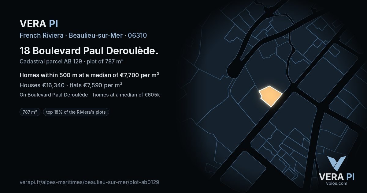 18 Boulevard Paul Deroulède, Beaulieu-sur-Mer at night – the plot lit, the parcels around coloured by the prices near them